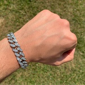 14k White Gold Plated Cuban Link Iced Bracelet 13mm *Brand New*